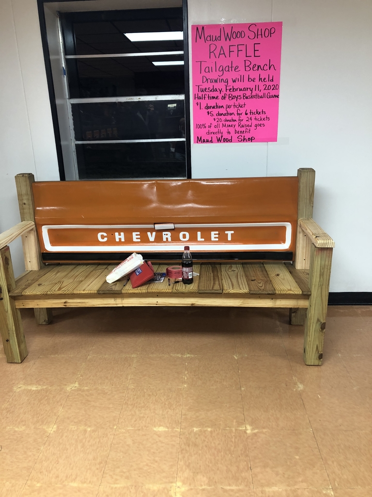 Maud wood shop is raffling off a tailgate bench.